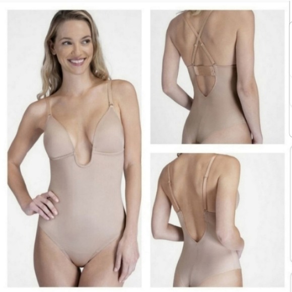 SPANX Suit Your Fancy Plunge Low-Back Thong Bodysuit NWT in Nude size XL 33336